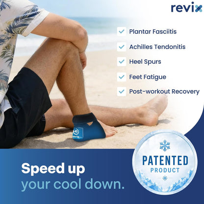 REVIX 2-Pack 45-Min Heel Ice Pack Wrap for Tendonitis & Plantar Fasciitis | Lightweight Wrap with Adjustable Strap for Men & Women, Cooling Comfort for Heel Bursitis, Swelling & Soreness, Reusable Gel