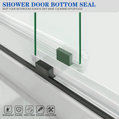 Bathroom Shower Glass Door Bottom Seal Strips, Length 36 Inch 2PCS Transparent PVC Door Bottom Seall Strips for 3/8" (10MM) Thick Framless Glass Panel