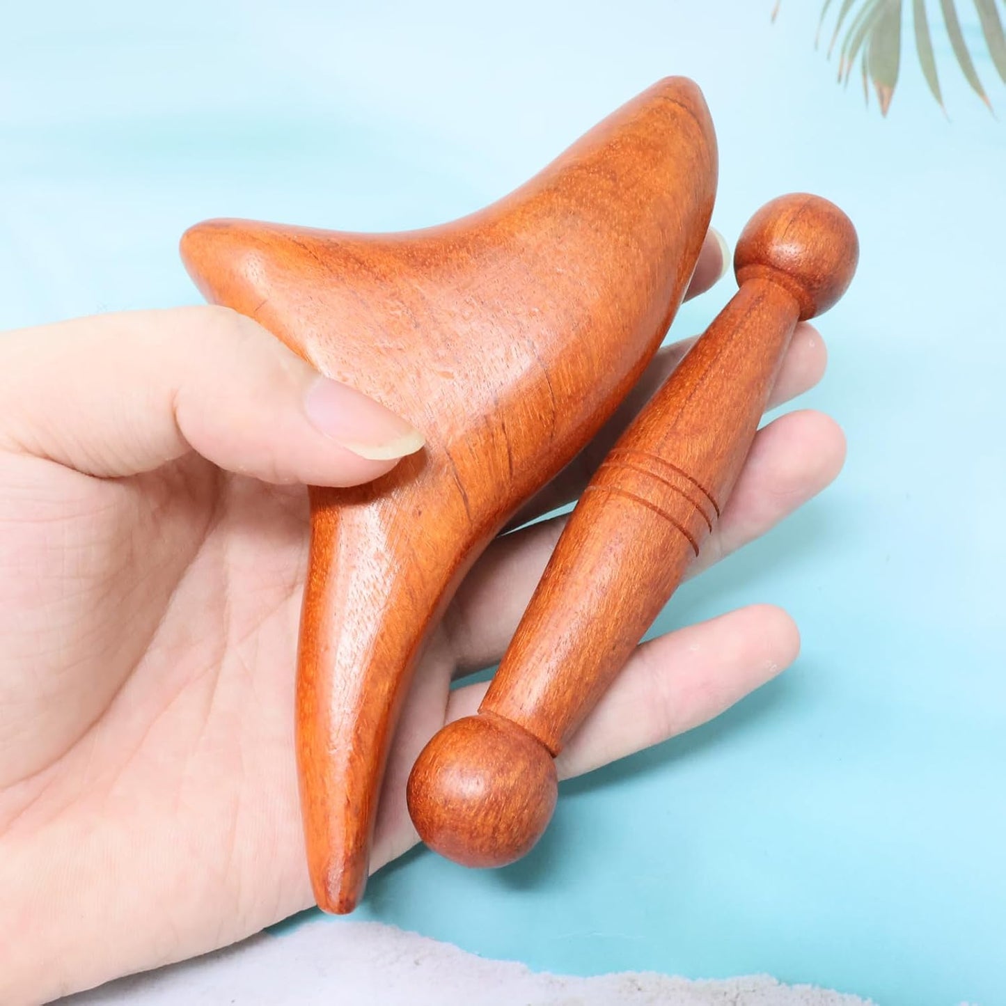 Honbay 2PCS Reflexology Tools Wood Body Massager Triangle Gua Sha Board Scraping Board Foot Massage Stick Tool Head Neck Hand Waist Calf Leg Foot Massager (Camphor Wood)