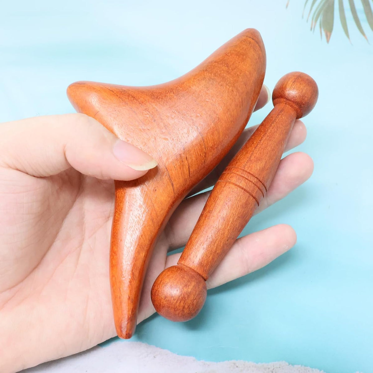 Honbay 2PCS Reflexology Tools Wood Body Massager Triangle Gua Sha Board Scraping Board Foot Massage Stick Tool Head Neck Hand Waist Calf Leg Foot Massager (Camphor Wood)