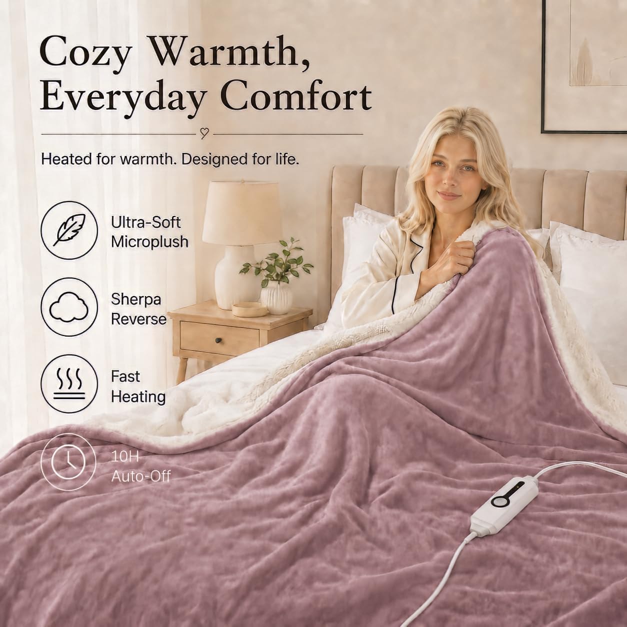 Electric Heated Blanket Full Size 72"x84" – Light Gray | ETL for Safe Overnight, 4 Heat Settings & 10H Auto Off, Dual-Sided Microplush Sherpa for Home Night, Machine washable