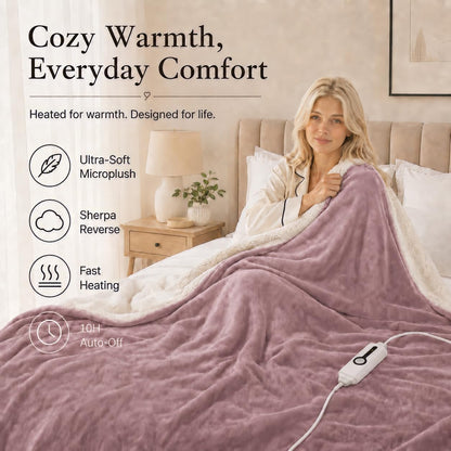 Electric Heated Blanket Full Size 72"x84" – Light Gray | ETL for Safe Overnight, 4 Heat Settings & 10H Auto Off, Dual-Sided Microplush Sherpa for Home Night, Machine washable