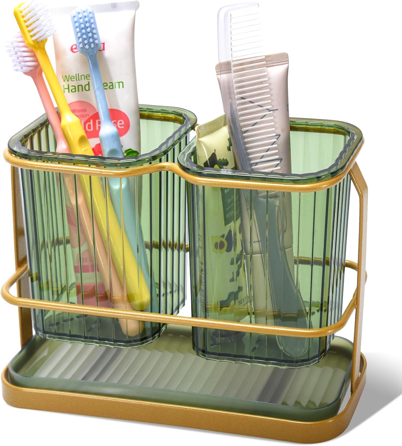 Clear Toothbrush Holders for Bathroom, 2 Cups Wall Mounted, Dry & Wet Separation, Organizers and Storage Set for Family Kids
