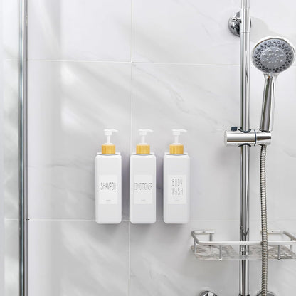 VITVITI Shampoo and Conditioner Dispenser, Shower Soap Dispenser Wall Mount | 17OZ Refillable Plastic Shampoo/Body Wash Shower Bottles for Bathroom with Pump/Labels, Bamboo Wall Mounted, Clear