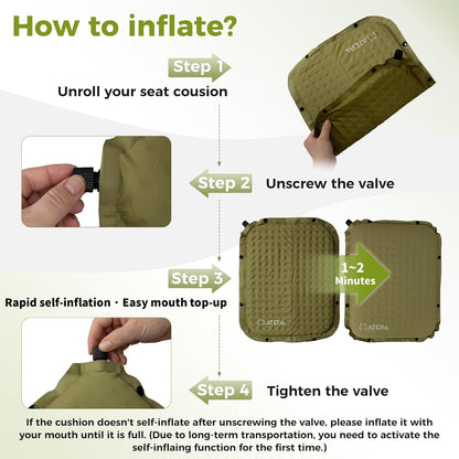 ATEPA Inflatable Seat Cushion | 2" & 2.5" foam core seat pad, Self inflating, Compact, Stadium, Airplane, Travel, Camping, Hiking, Sports events