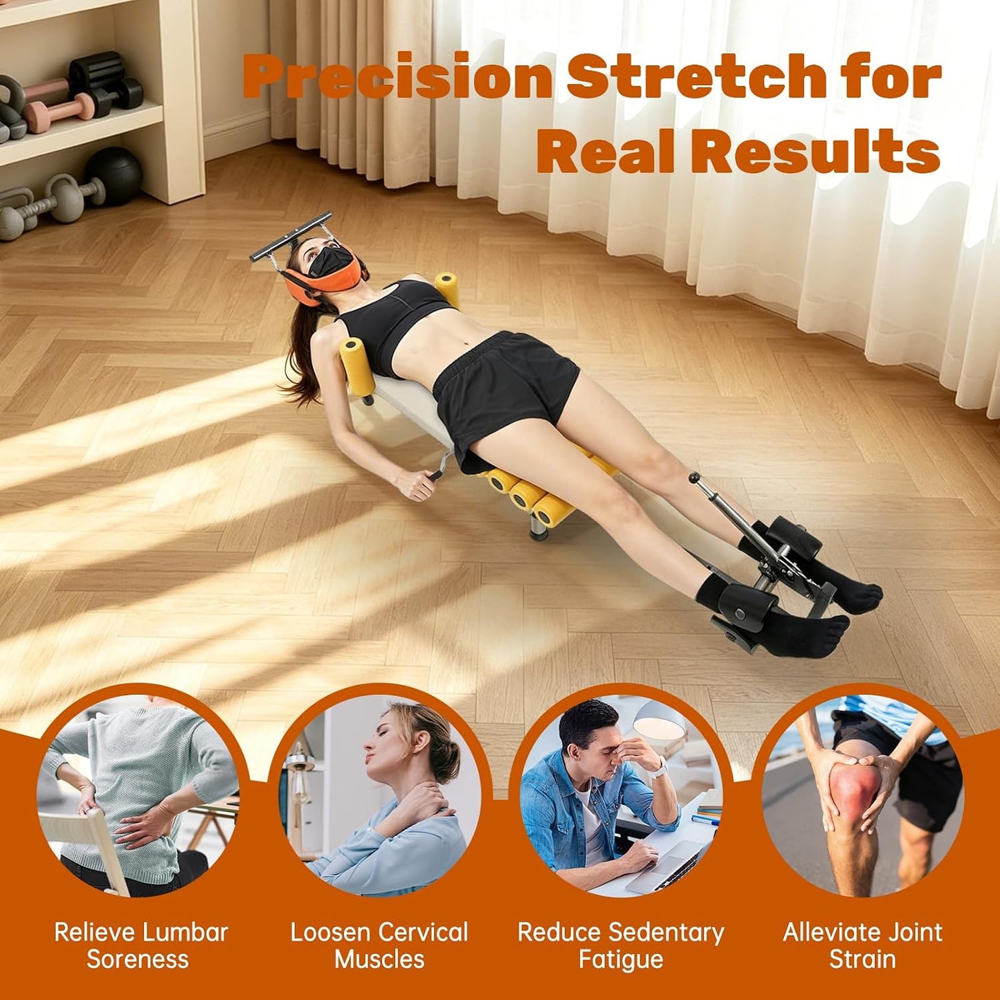 YuEany Full Body Traction Bed, Cervical Spine Stretcher with Adjustable Length for Back Pain Relief, Lumbar Decompression Table for Posture Correction, Home Massage Traction Machine