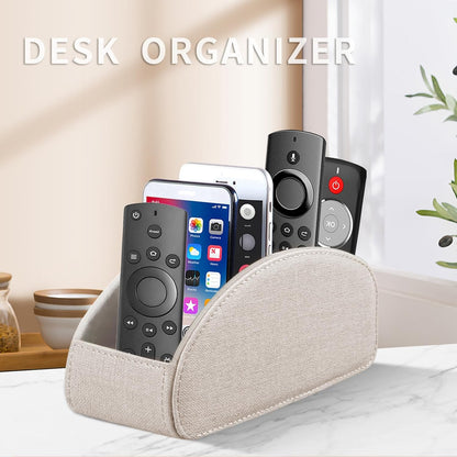 Pu Leather TV Remote Control Holder with 5 Compartments,Remote Caddy/Tray | Bedside Table Desk Storage Box/Organizer for Pen,DVD,Blu-Ray,Media Player,Heater Controller,Cosmetics,Glasses,Office Supplies