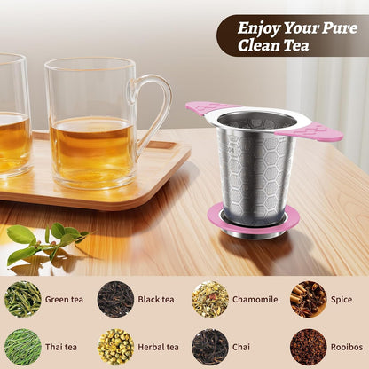 Tea Infuser for Loose Leaf Tea,Stainless Steel Tea Infuser with Heat Proof Silicone Handles,Extra Fine Mesh Tea Strainers Filter Fine Tea Leaves Effectively,Fits TeaPots/Mugs