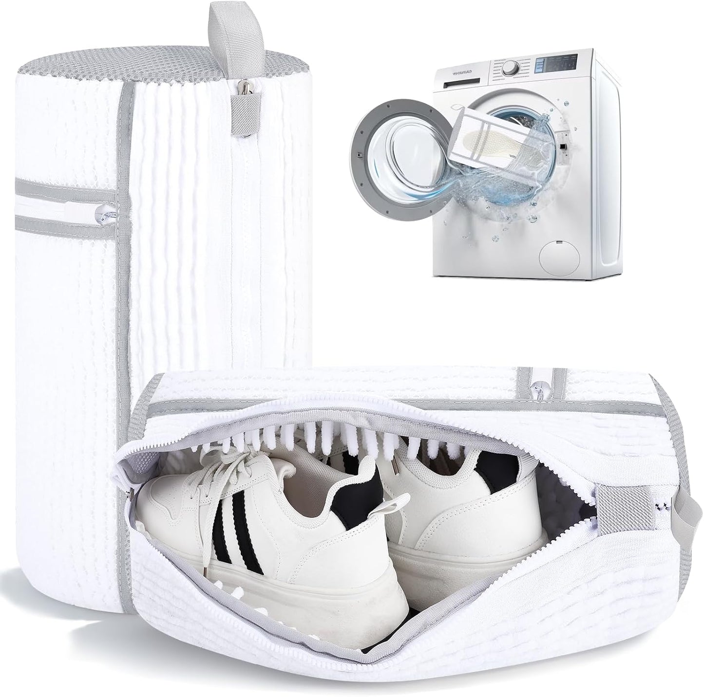 2 PCS Shoe Washing Machine Bags Laundry Shoe Bag for Washer and Dryer | Large L-Shaped Opening, Insole Mesh Pockets, Hidden Self-locking Zipper, 360° Deep Cleaning, For Sneakers and All Shoes Types