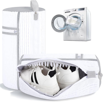 2 PCS Shoe Washing Machine Bags Laundry Shoe Bag for Washer and Dryer | Large L-Shaped Opening, Insole Mesh Pockets, Hidden Self-locking Zipper, 360° Deep Cleaning, For Sneakers and All Shoes Types