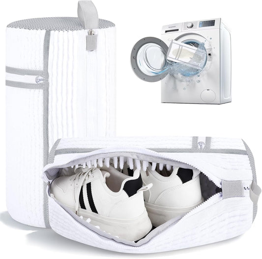 2 PCS Shoe Washing Machine Bags Laundry Shoe Bag for Washer and Dryer | Large L-Shaped Opening, Insole Mesh Pockets, Hidden Self-locking Zipper, 360° Deep Cleaning, For Sneakers and All Shoes Types
