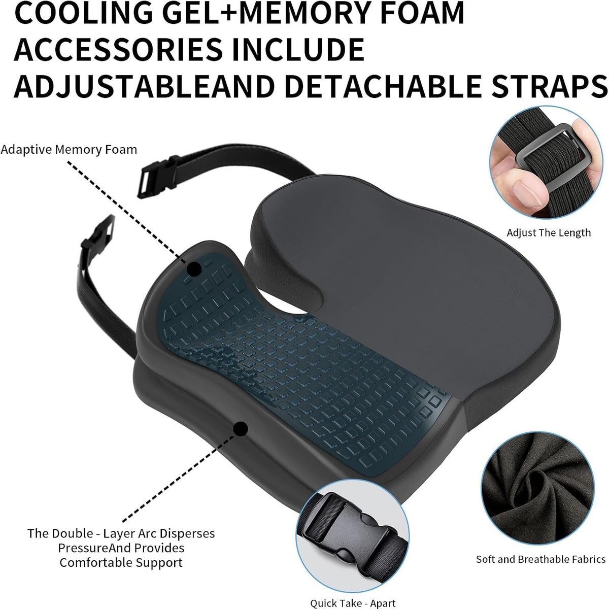 Memory Foam Ergonomic Seat Cushion for Office Chairs Pain Relief