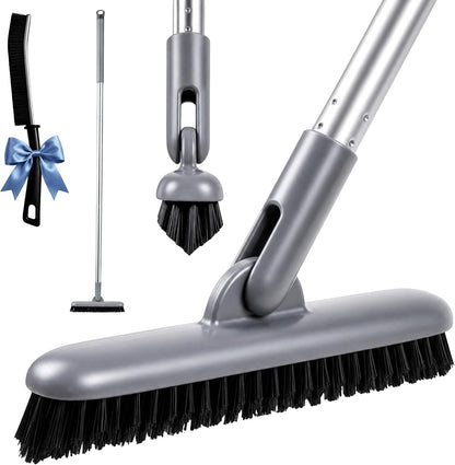 Grout Scrub Brush with Long Handle, 50'' Tile Grout Scrubber, V-Shape Crevice Cleaning Brush for Hard to Reach Areas, 180° Rotation Grout Cleaner for Tile Floors, Baseboards and Corners