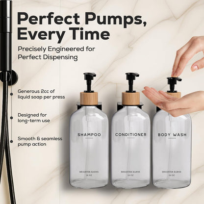White Shampoo and Conditioner Dispenser Set Wall Mounted by Brighter Barns - Shower Dispenser 3 Chamber No Drill - Refillable Shampoo and Conditioner Bottles for Shower Wall in Airbnb, Hotel (White)