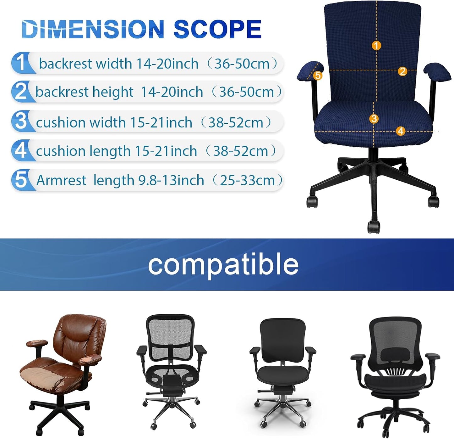 Tallew 4 Pcs Office Chair Covers Set Computer Universal Protective Stretchable Chair Seat Covers Desk Armrest Slipcovers Pads Office Cushion Backrest for Rotating (XL,Silver Gray)