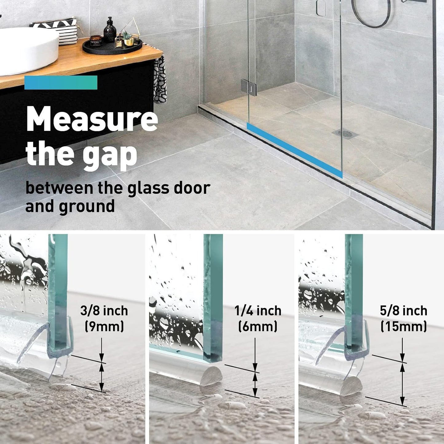 Shower Door Seal | 4 PCS 3/8" x 77" Frameless Glass Door Side Seal and Bottom Seal Door Sweep, Stop Shower Leaks Create a Water Barrier