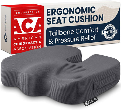 5 STARS UNITED Seat Cushion - Memory Foam Chair Cushion for Tailbone Pain Relief - Ergonomic Support for Coccyx, Sciatica & Butt - Office, Desk & Gaming Chair, Car Seat, Wheelchair, Airplane, Black