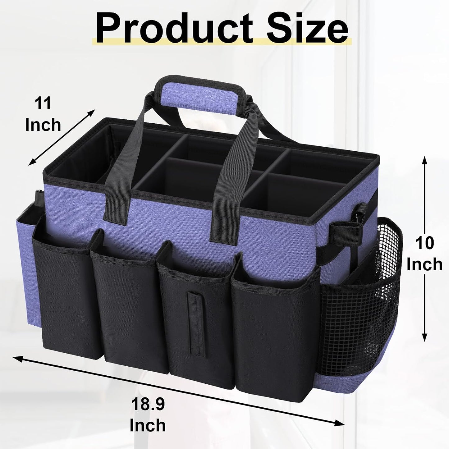 Wearable Large Cleaning Caddy Bag for Housekeepers (Black&Gray) | Cleaning Supplies Organizer with Adjustable Shoulder, Waist & Handle Straps, Detailing Bag for Kitchen Supplies