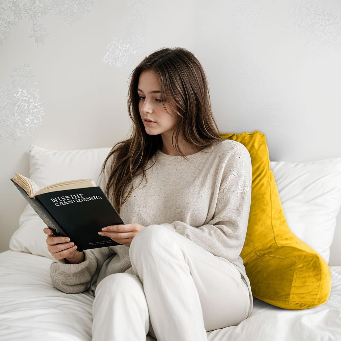 OAISZ Reading Pillow for Sitting in Bed with Shredded Memory Foam, Grey | 19-Inch Back Pillow for Sitting Up in Bed, Extended Arms, Side Pockets, Supportive Adjustable Pillow Removable Washable Cover