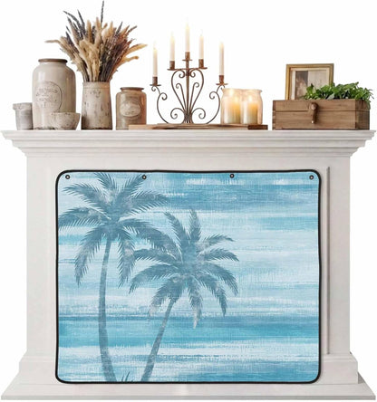 Magnetic Fireplace Cover Beige Summer Palm Tree Fireplace Screen Decorative Tropical Leaves Plant Insulation Fireplace Blocker Save Energy Fireplace Draft Stopper Covers for Living Room 45x34 Inch