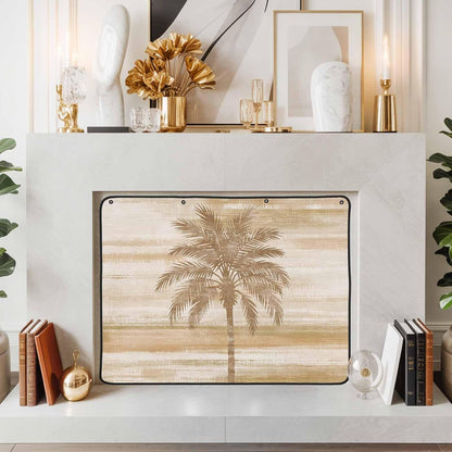 Magnetic Fireplace Cover Beige Summer Palm Tree Fireplace Screen Decorative Tropical Leaves Plant Insulation Fireplace Blocker Save Energy Fireplace Draft Stopper Covers for Living Room 45x34 Inch