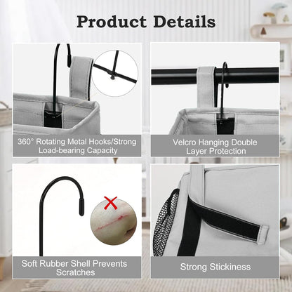 Surblue Bedside Organizer with Hook Bedside Caddy Hanging Storage Bag with Adjustable Straps and Water Bottle Holder for Home College Dorm Bunk Bed Accessories, Crib Bed Rails, Hospital Bed, Black
