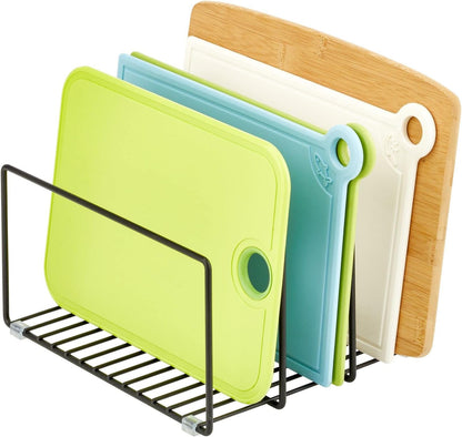 mDesign 3 Slot Tray and Pan Rack — Metal Wire Rack for Pantry and Kitchen Storage — Freestanding Pan Lid Holder Also for Baking Trays and Crockery – Silver