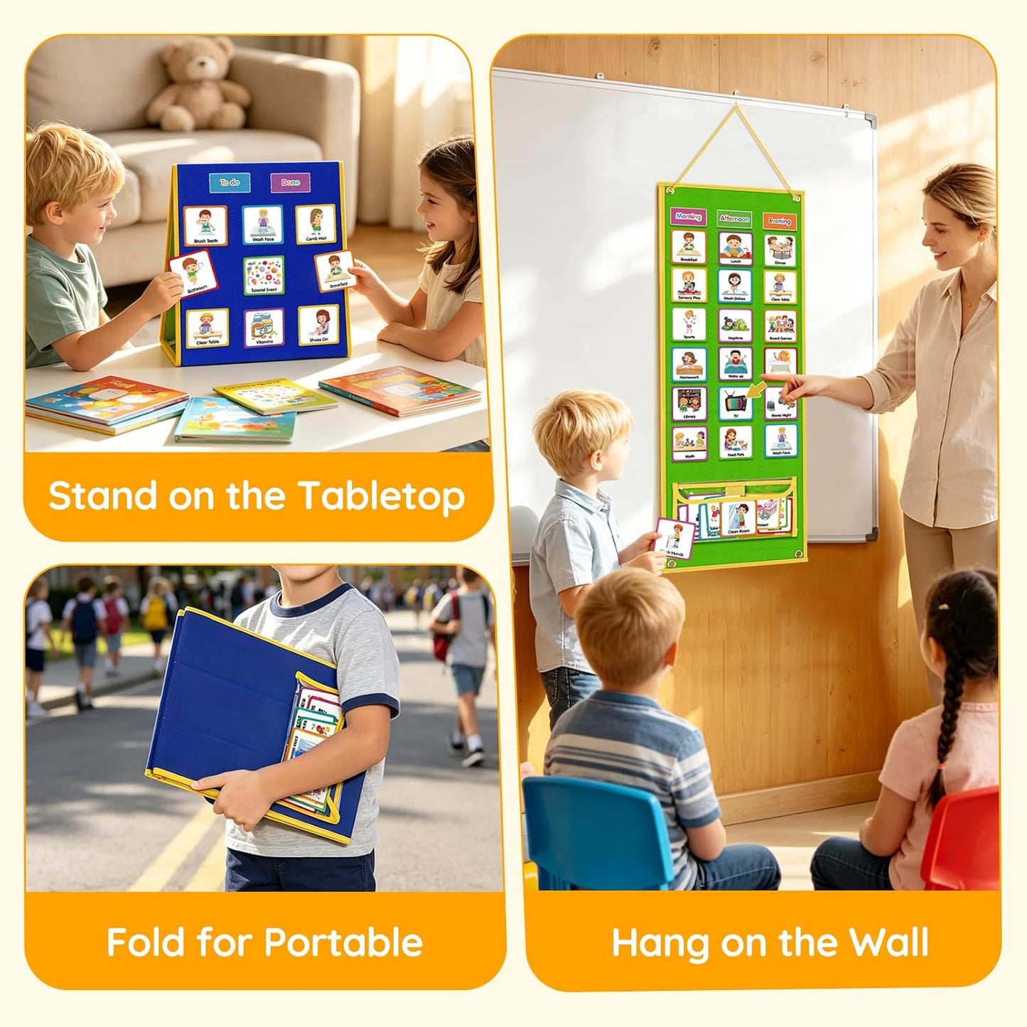 Large Visual Schedule for Kids Chore Reward Chart,Bedtime Routine Chart for Toddlers,Double Side Weekly Planner Board With 109 Cards for Home School Planner,Autism Learning Materials.