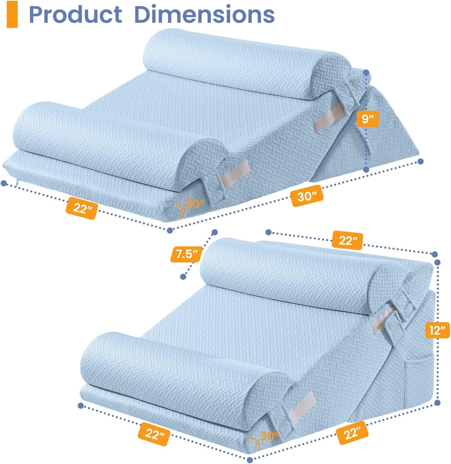 Sasttie Adjustable Wedge Pillow Set for After Surgery, Dark Grey & White | Bed Wedge Pillow Headboard with Memory Foam Neck Cushion, for Acid Reflux, Sleeping, Neck & Back Support