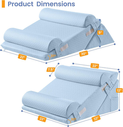 Sasttie Adjustable Wedge Pillow Set for After Surgery, Dark Grey & White | Bed Wedge Pillow Headboard with Memory Foam Neck Cushion, for Acid Reflux, Sleeping, Neck & Back Support