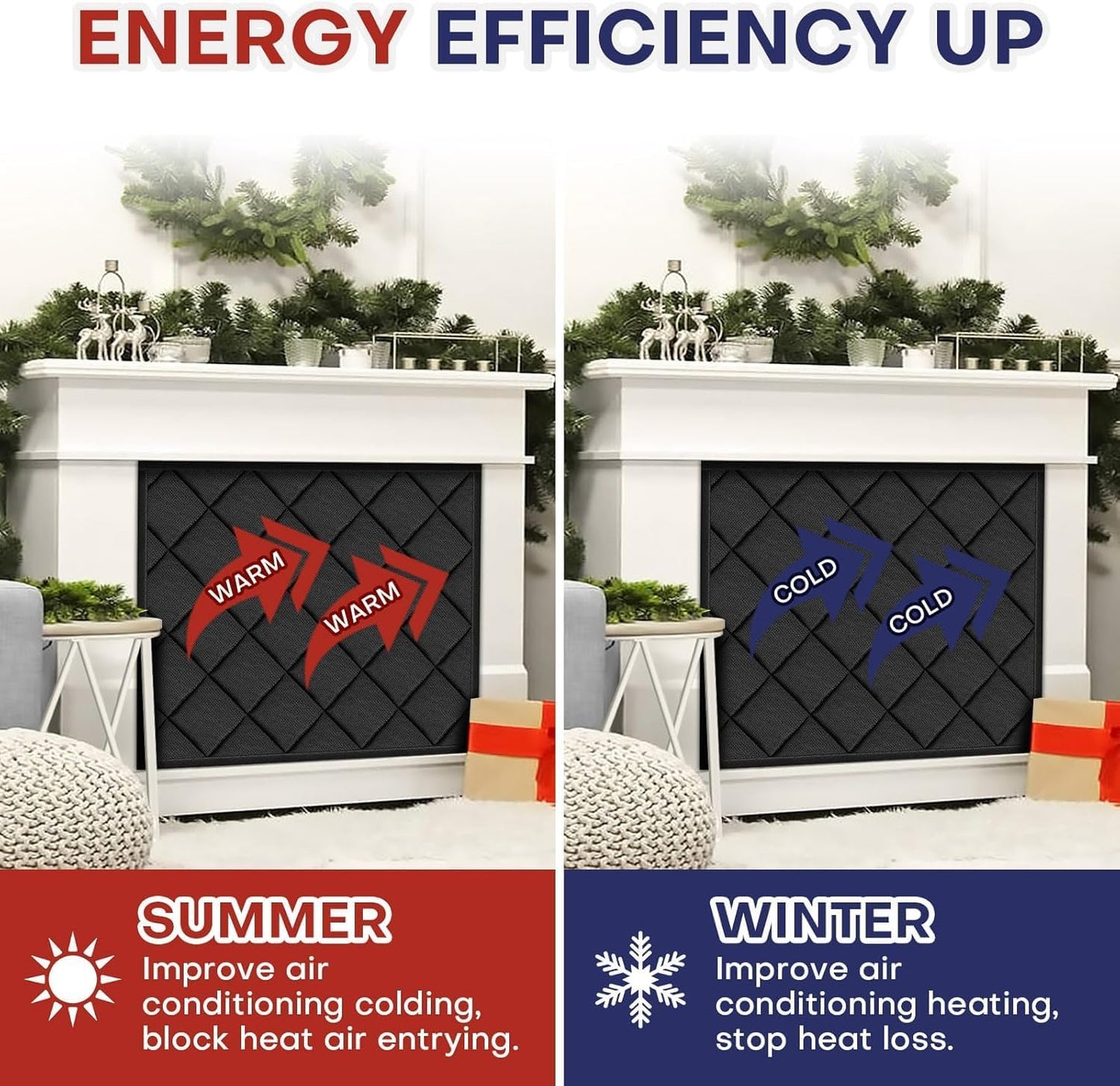 Magnetic Fireplace Cover for Energy Saving, Magnetic Fireplace Blanket for Iron Fireplace Frame Keep Drafts Out Stops Heat Loss Fireplace Screen fit for 39" W x 32" H
