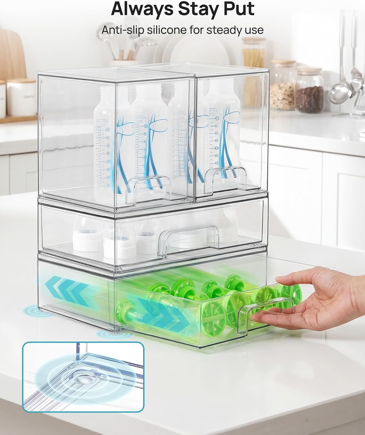 Vtopmart Clear Stackable Storage Drawers Set of 6, Plastic Organizer Bins | Multi-purpose Boxes for Bathroom Accessories Storage, Ideal for Cabinet, Shelf, Pantry, Laundry Room Organization
