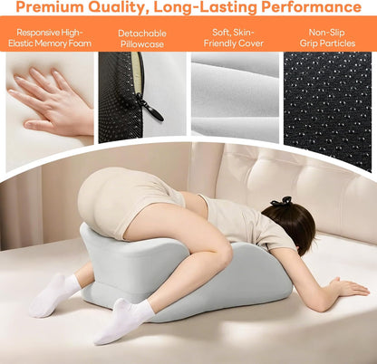 Memory Foam Wedge Pillow, 27° Angled Ergonomic Contoured Intimacy Couples Positioning Pillow for Reading, Back & Neck Support, Multi-Functional Body Support Cushion with Removable Cover