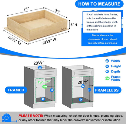 WelFurGeer Premium Birchwood Pull-Out Cabinet Drawers, 26" W x 21" D Pull Out Cabinet Organizer, Heavy-Duty Cabinet Organizer with Easy Installation, Space-Saving Pullout Drawer for Home & Kitchen