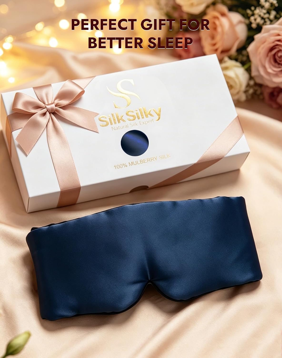 SilkSilky 22 Momme Mulberry Silk Sleep Mask for Side Sleepers, Black