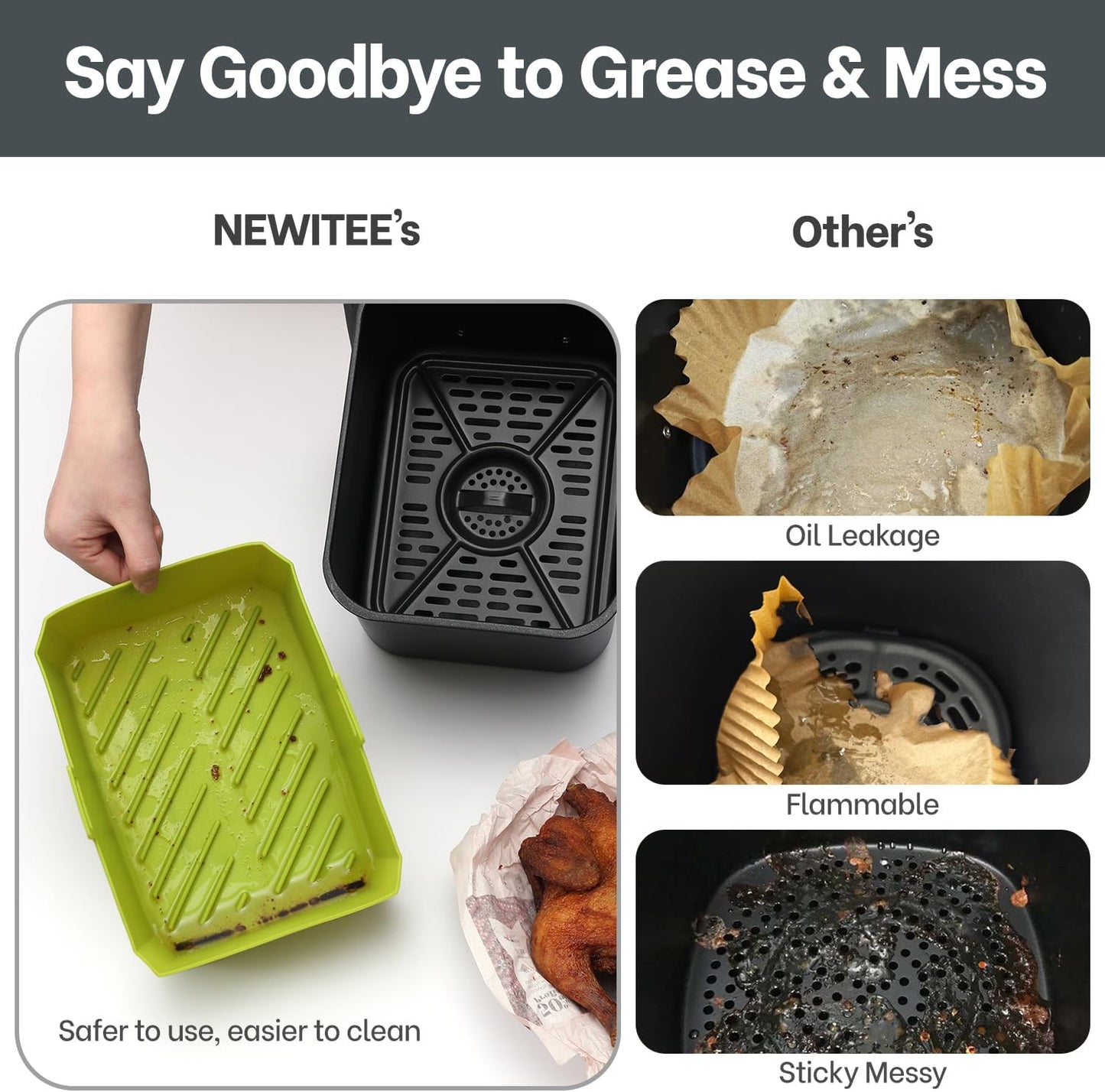 Air Fryer Silicone Liners 4QT For Ninja AF101, 2 Pack BPA Free Platinum Air Fryer Basket Liners with Handle, Round Reusable Liner Ninja Fryer Accessories, Upgrade