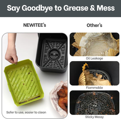 Air Fryer Silicone Liners 4QT For Ninja AF101, 2 Pack BPA Free Platinum Air Fryer Basket Liners with Handle, Round Reusable Liner Ninja Fryer Accessories, Upgrade