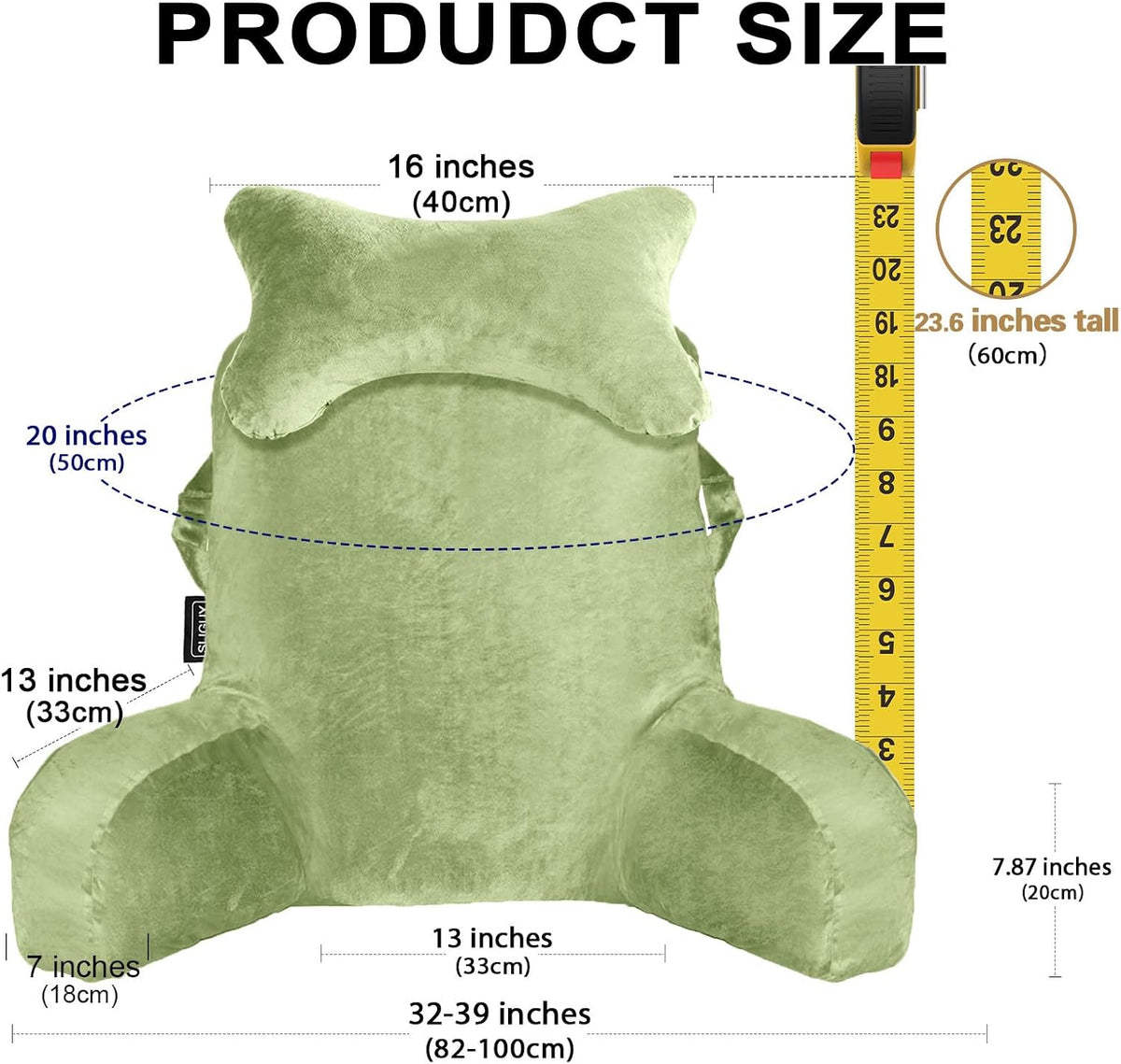 SLIGUY Reading Pillow for Sitting in Bed Couch Adult, Back Pillow with arm Support and Pockets, Adult Back Pillow Bed Chair for Bed Rest, Reading, Watching TV, Gaming for Boys and Girls Dark Grey