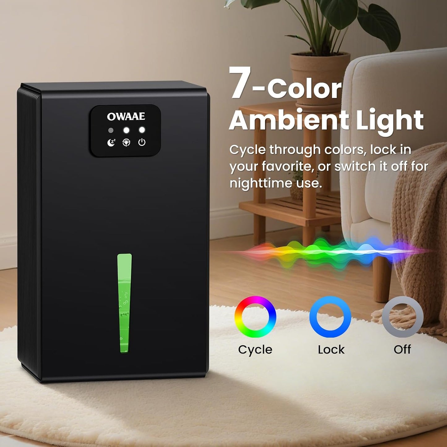 Dehumidifier for Home with Auto Shutoff Sleep Mode, 1000 Sq Ft | Quiet for Bedroom Basement Bathroom with Portable 95oz Water Tank, Auto Shutoff, 7-color LED light, Black
