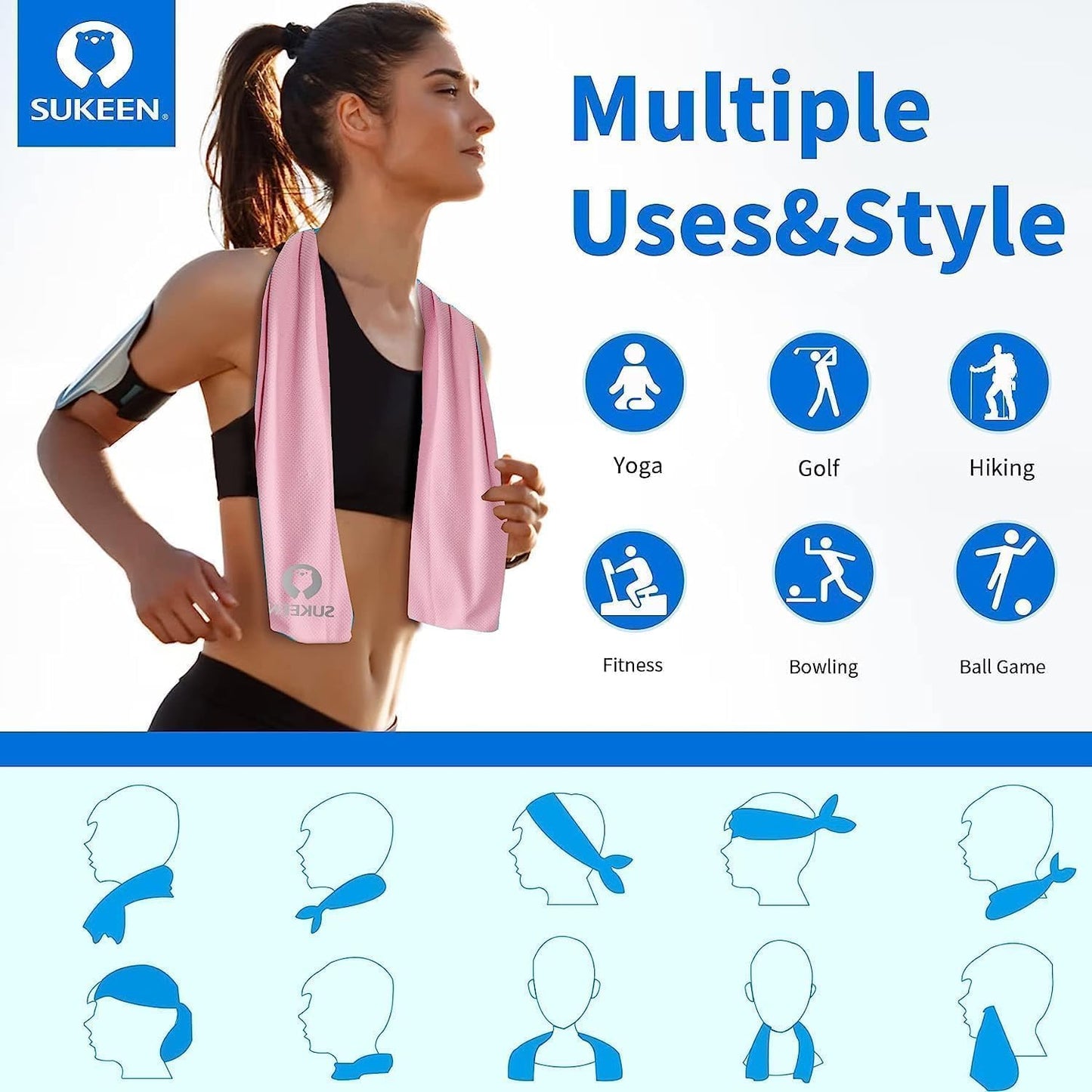 Sukeen Cooling Towels 6 Pack (40"x12"), Cooling Neck Wraps, Ice Towels, Microfiber Breathable Cooling Towel for Hot Weather, Sweat Towel for Gym, Sport, Running, Golf, Workout, Camping, Fitness