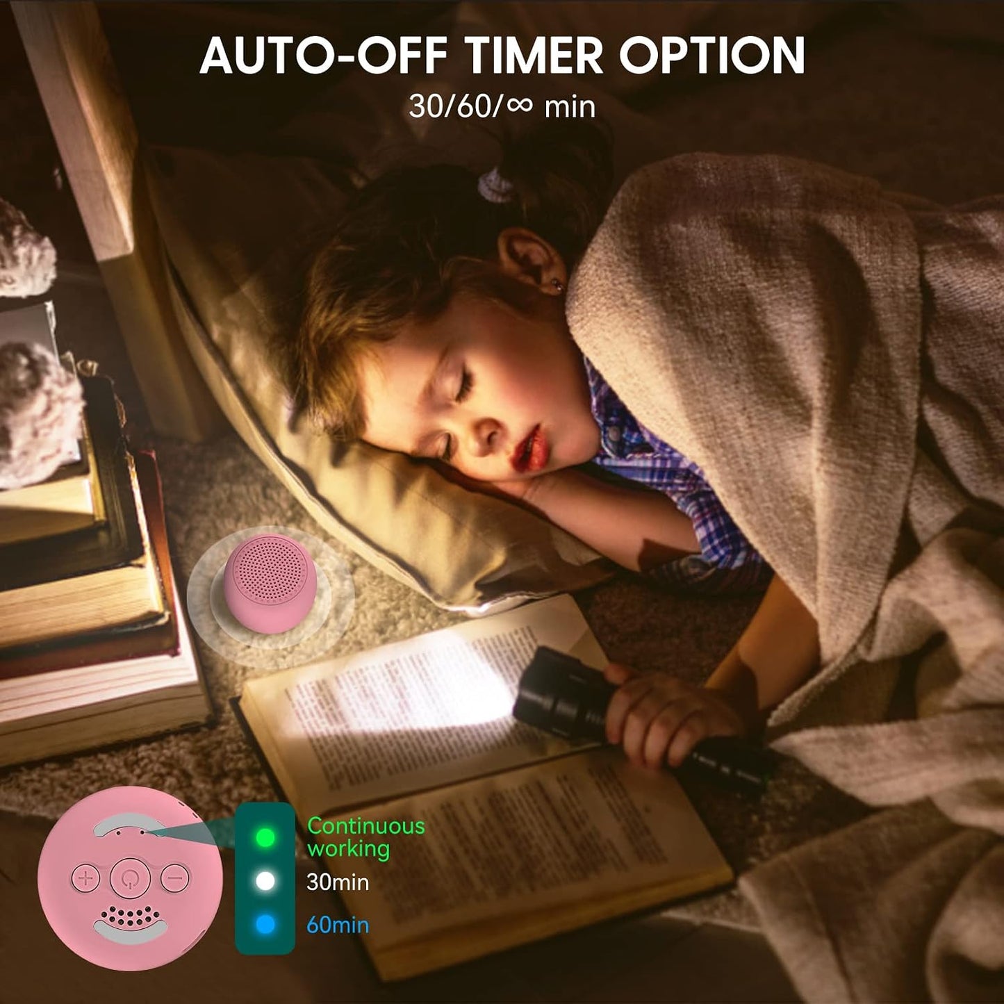 Babelio White Noise Sound Machine for Adults Kids Baby, Mini, 15 Non-looping Sounds, Timer, Memory Function, Easy to Pocket and Travel White