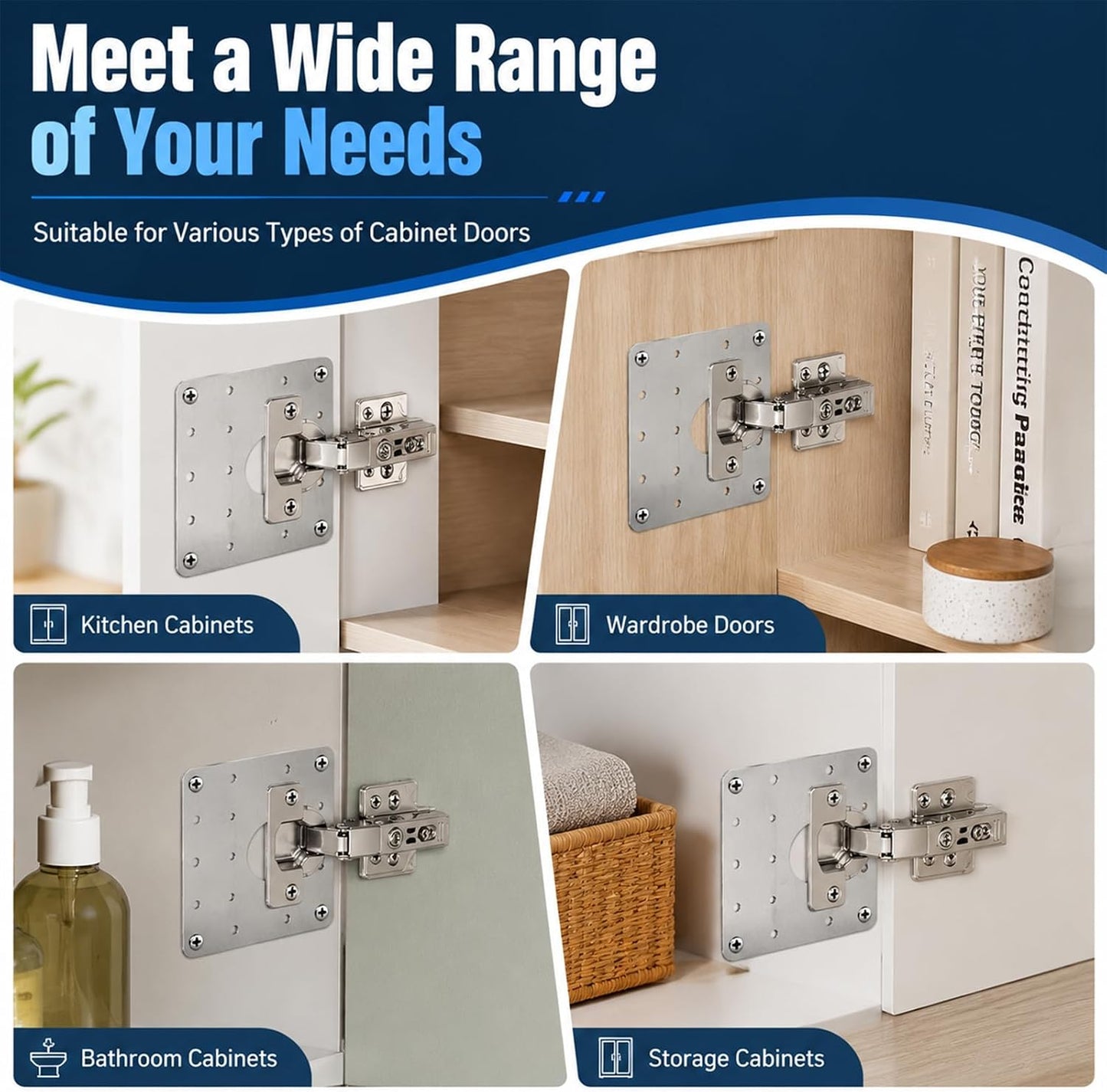 40 Cabinet Hinge Repair Plate Kit, Door Hinge Mounting Plate&Screws | Durable Stainless Steel Large Cabinet Fix Board for Kitchen Cabinet, Cupboard Doors and Furniture