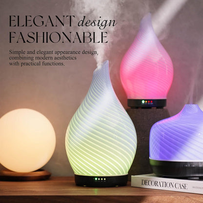 Porseme Essential Oil Diffuser 280ml Handmade Glass Diffuser 7H Runtime | Elegant Handmade Glass Aroma Diffuser with 7-color LEDs, Quiet Aromatherapy and Safe Auto Shut-off, Perfect for Gifts