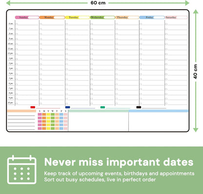 POPRUN Dry Erase Weekly Calendar Whiteboard, Magnetic Hourly Schedule Board | 16.9 x 11" Weekly Planner for Fridge, Time Slots, Family Daily Planning for Refrigerator, Homeschool, Work
