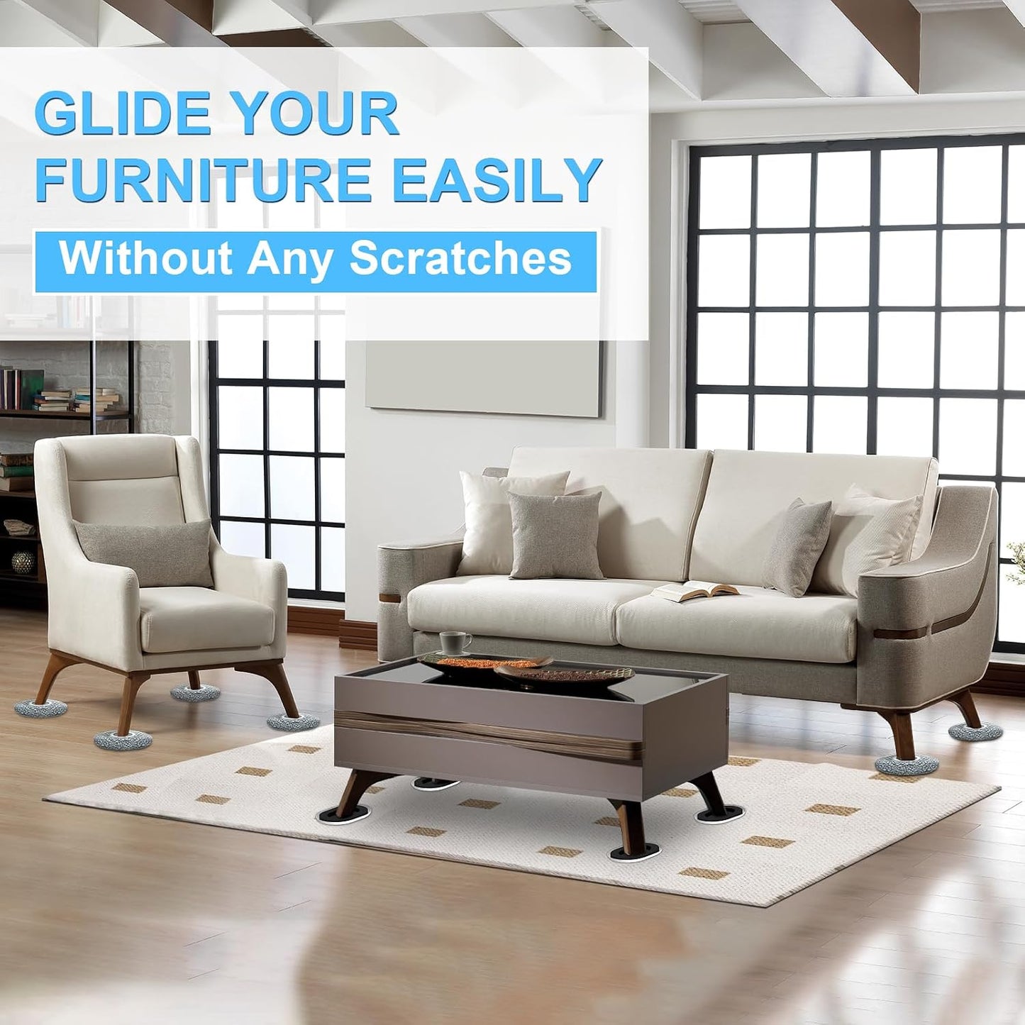 New Upgrade Furniture Sliders: Multi-Surface 3-in-1 Furniture Movers Slider | Heavy Moving Pads with 8PCS 4.3" Carpet Sliders + 4PCS Hard Floor Socks + 1 Lifter - Protect Floor and Easily Move Furniture