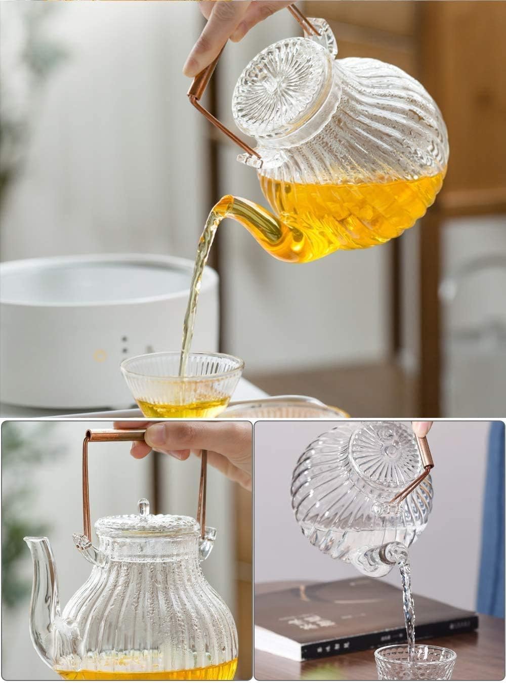 Stovetop Safe Glass Teapot with Removable Infuser Fine Borosilicate Tea Pot perfect for Fruit Flowering Tea Canister Premium Quality Tea Kettle Gift IW-G086 (25OZ, LINE)