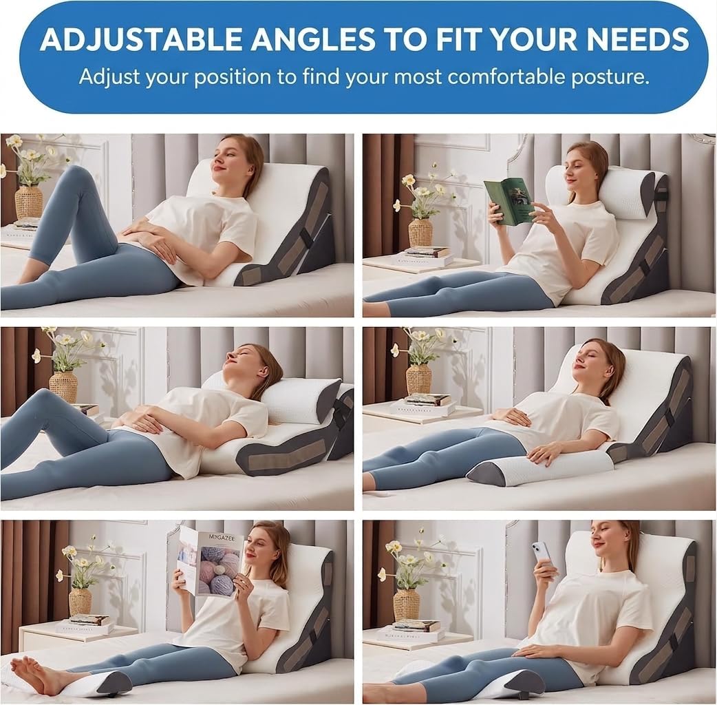 Ahpmeoa Wedge Pillow Set for After Surgery, Back Pillow for Bed Sitting up, 10-in-1 Foam Wedge Pillow for Acid Reflux & Back Pain Relief, Post Surgery Pillow for GERD & Snoring, White
