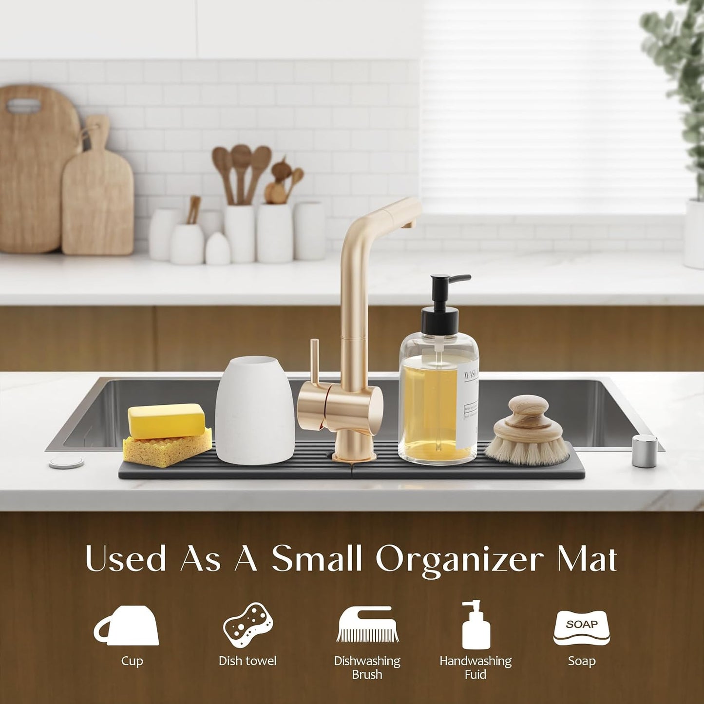 Stone Faucet Mat for Kitchen Sink – Diatomite Drying Stone Mat & Sink Protector, Prevents Moisture – Sink Splash Guard Water-Absorbing Stone Tray for Bathroom Counter (Light Grey, 20" x 3.9")