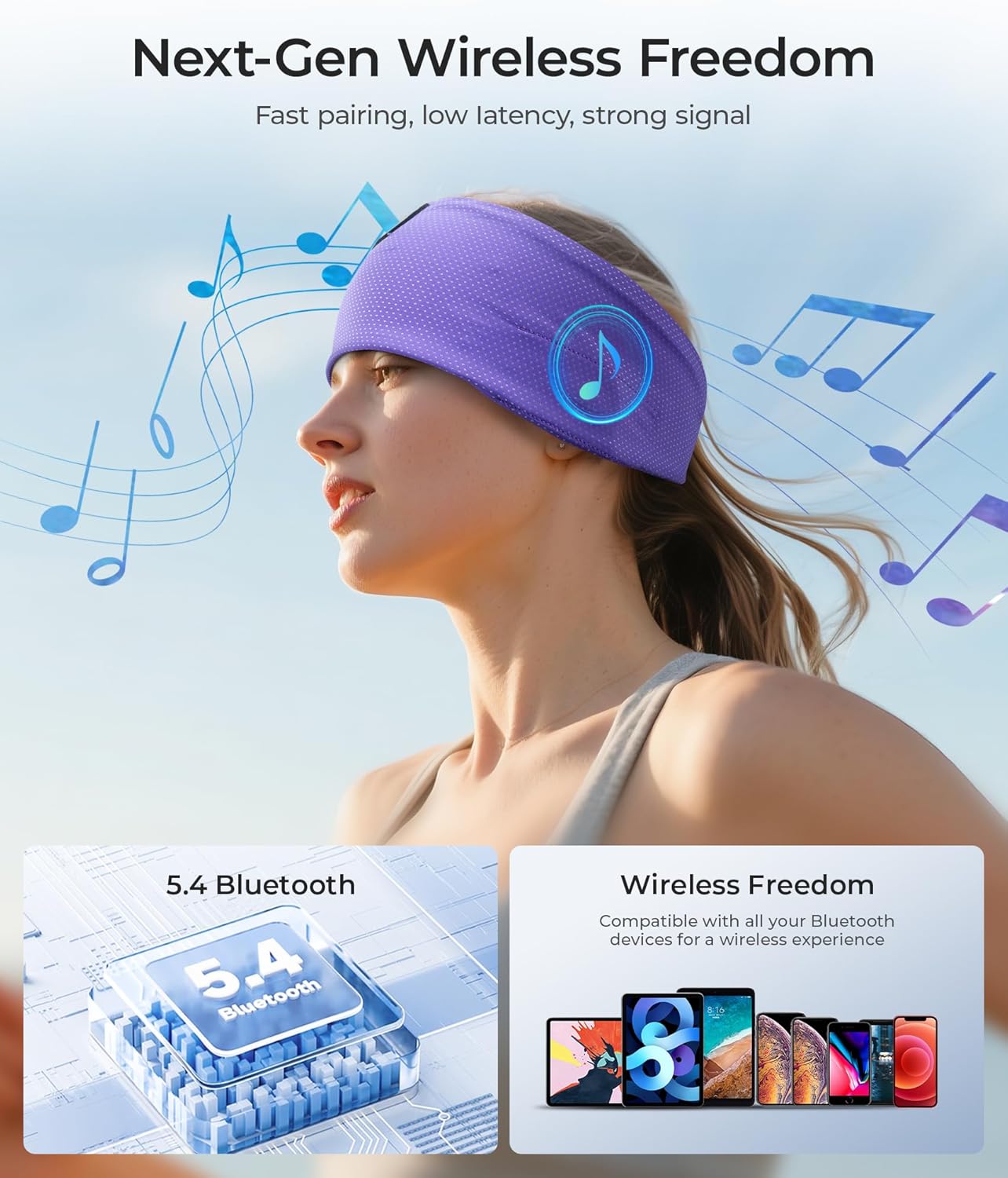 ink-topoint Sleep Headphones Bluetooth Headband, Wireless Sports Earphones | Sleeping Headphone for Side Sleepers with HD Stereo Speakers Breathable Headbands for Running, Yoga, Travel, Women&Men