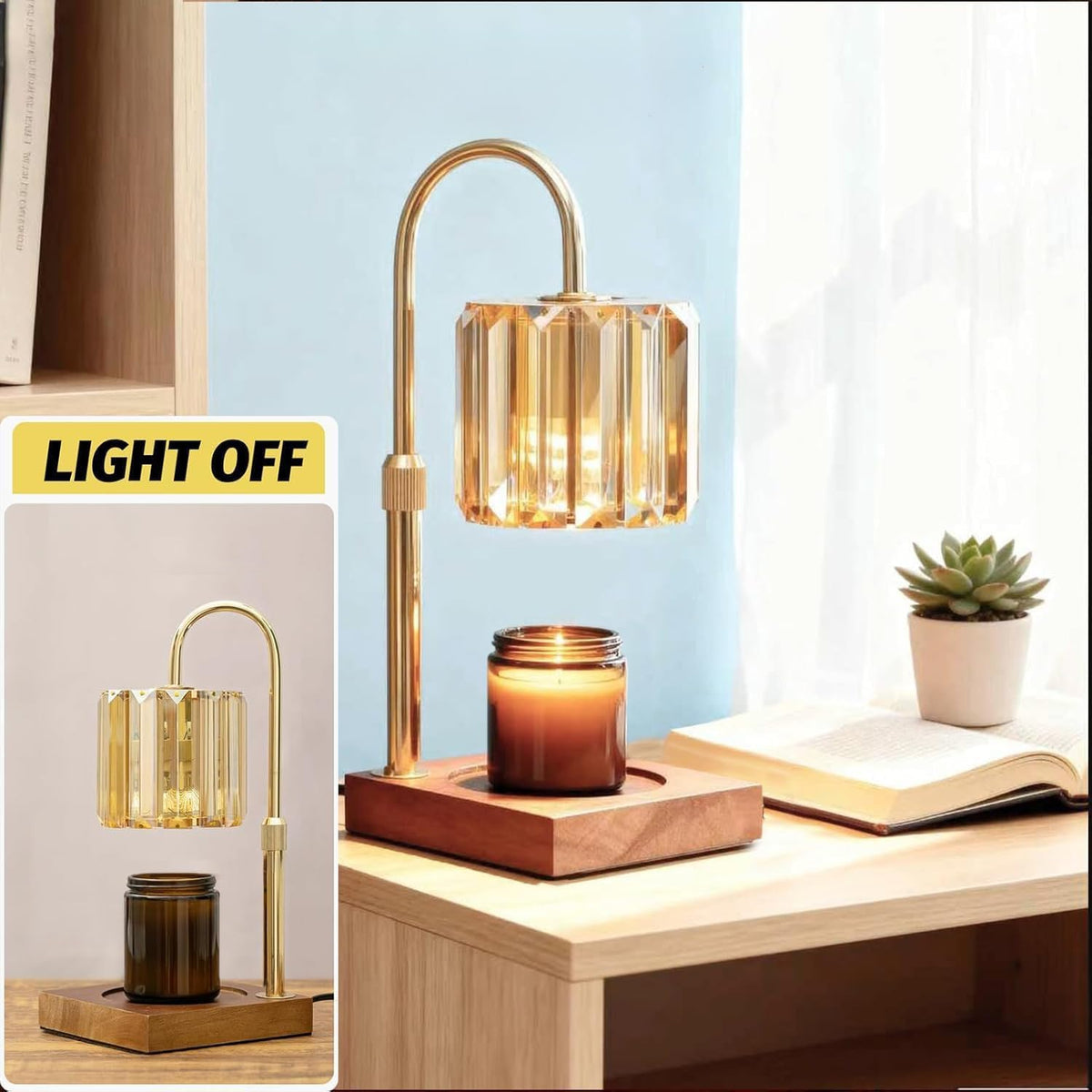 Yuichoy Candle Warmer Lamp with Timer, Dimmable Electric Candle Wamer Adjustable Height, Glass Modern Candles Melter Lamp, Gifts for Women Mom, Clear